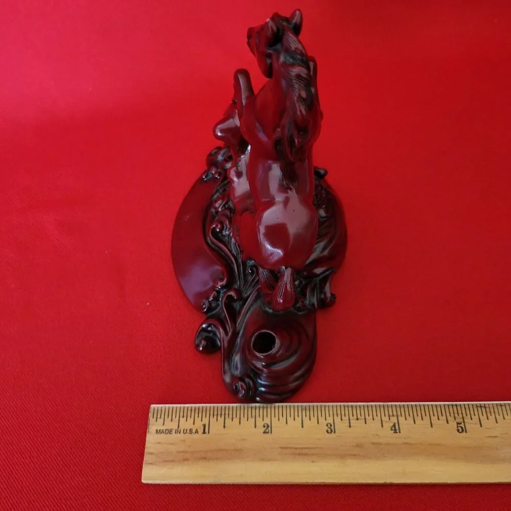 Vintage Carved Cherry Wood Horse Figure Pen Pencil Holder